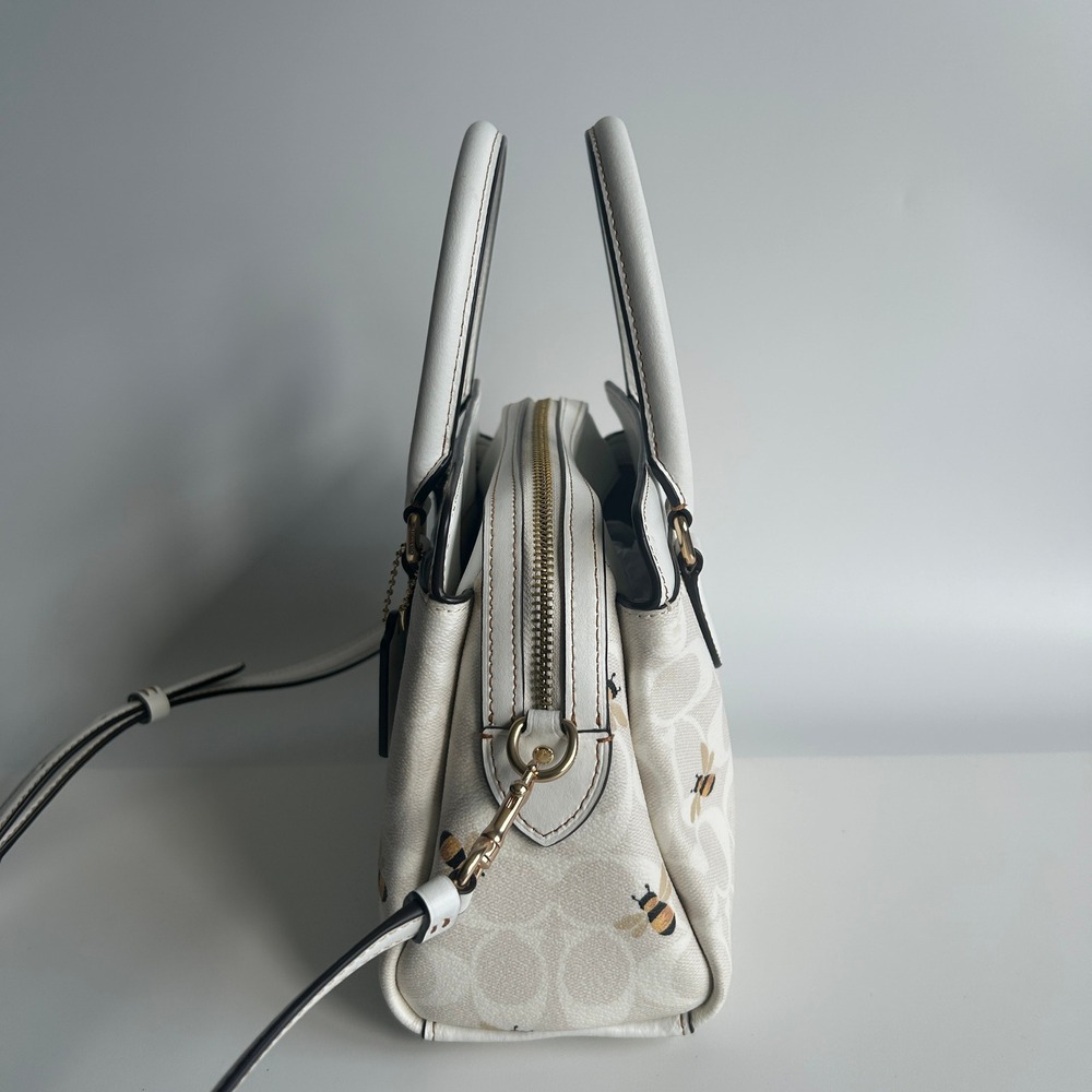 Coach Mini Darcie Carryall White Signature Bee Canvas Satchel Bag CH517 - Picture 7 of 12